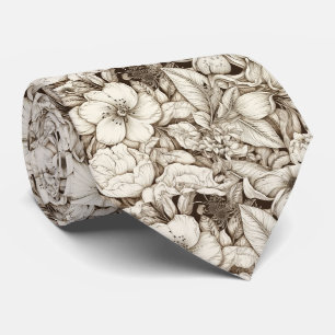 Cravate Fleur de campagne française sépia botanique crème