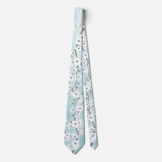 Cravate Fleur de cerisier Floral Mint Blanc (Devant)
