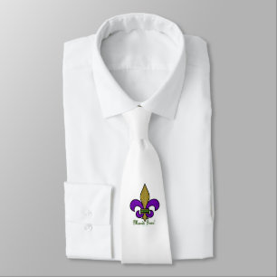 Cravate Fleur de lis colorée de Mardi Gras sur fond blanc