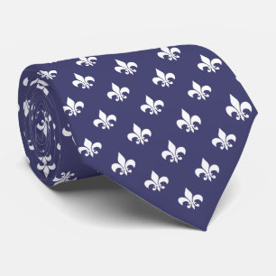 Cravate Fleur de Lis Motif blanc sur bleu marine
