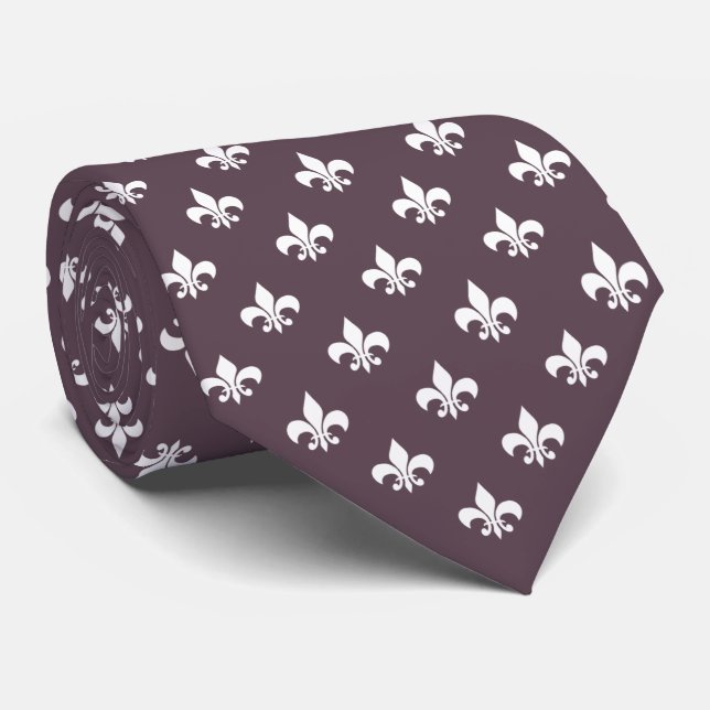 Cravate Fleur de Lis Motif Mauve foncé violet (Roulé)