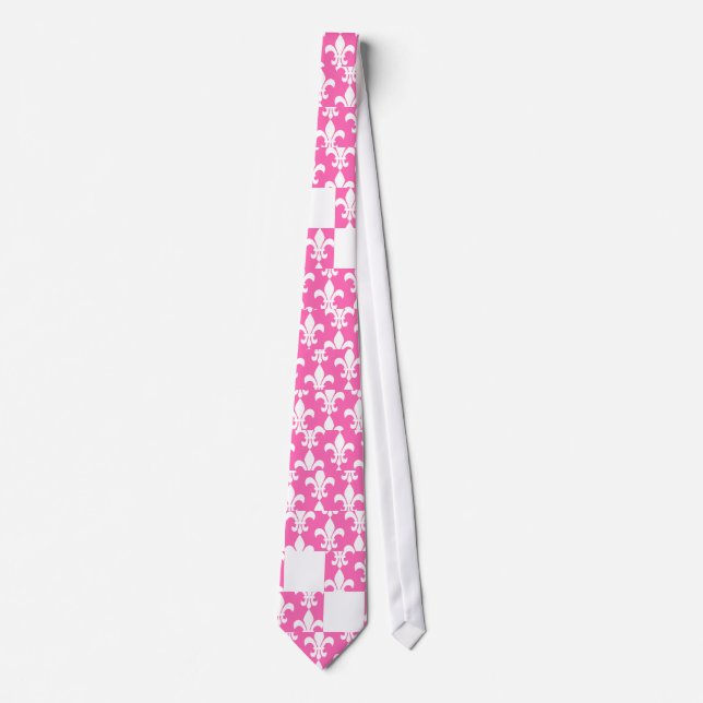 Cravate Fleur de Lis rose blanc et chaud Motif (Devant)