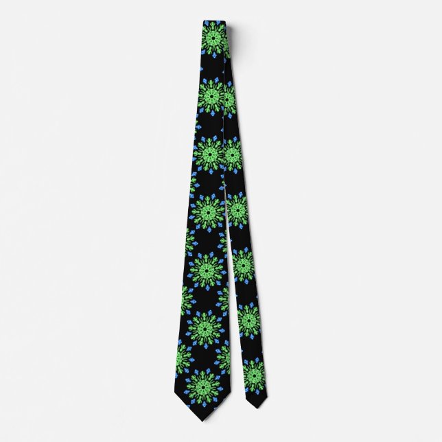Cravate Fleur de néon vert et bleu (Devant)