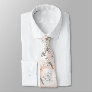 Cravate Fleur de oiseau vintage Toile Rayure (1)