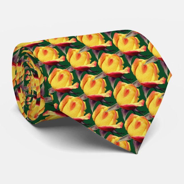 Cravate Fleur de rose jaune Motif naturel (Roulé)