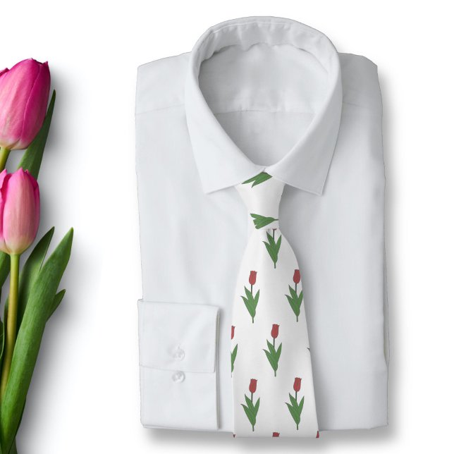 Cravate Fleur pastel de Tulipe rouge botanique (Botanical Red Tulip Neck Tie)
