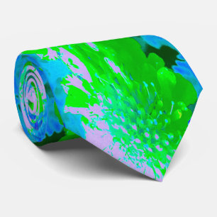 Cravate Fleur Rétro Abstraite en Lavande et Vert Citron