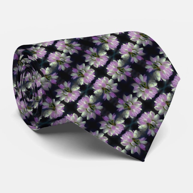 Cravate Fleur Rose Et Blanc Gros Plan Petit Motif (Roulé)