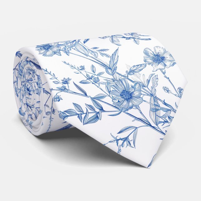 Cravate fleur sauvage bleu (Roulé)