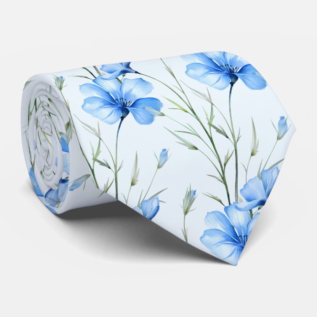 Cravate Fleur sauvage bleu clair (Roulé)