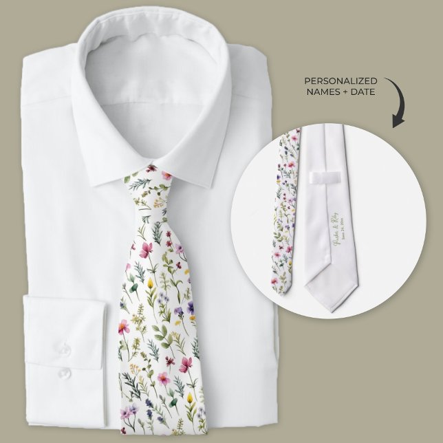 Cravate Fleur sauvage Boho (Boho personalized wildflower  wedding necktie for groom and groomsmen gifts.)