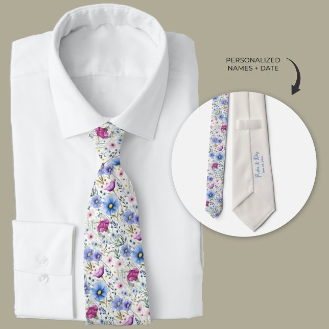 Cravate Fleur sauvage Boho Watercolor (Boho watercolor wildflowers groomsmen neck ties)