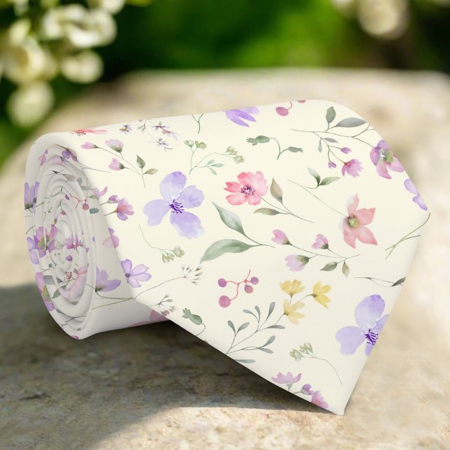 Cravate Fleur sauvage colorée sur Arrière - plan jaune cla (Créateur téléchargé)