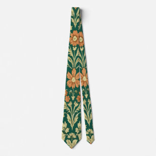 Cravate Fleur vintage orange et jaune sur fond vert, éléga