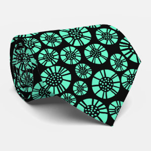 Cravate Fleurs Abstraites 031023 - Turquoise sur noir