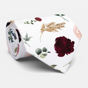 Cravate Fleurs aquarelle Roses Bourdon Blush Navy