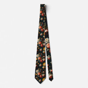 Cravate Fleurs baroques ornementales sur fond noir