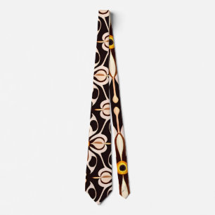 Cravate Fleurs Batik Beige Jaune Motif Floral