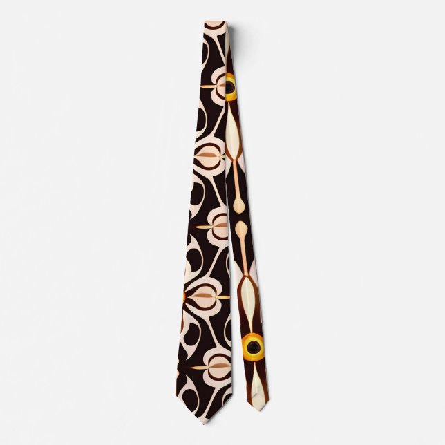 Cravate Fleurs Batik Beige Jaune Motif Floral (Devant)