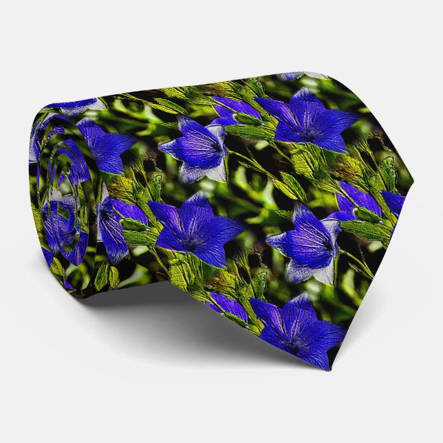 Cravate Fleurs Bleues Motif d'art nature (Roulé)