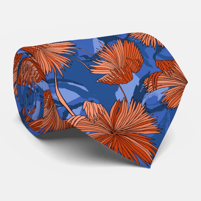 Cravate Fleurs Camo Floral Bleu à deux faces imprimées (Roulé)