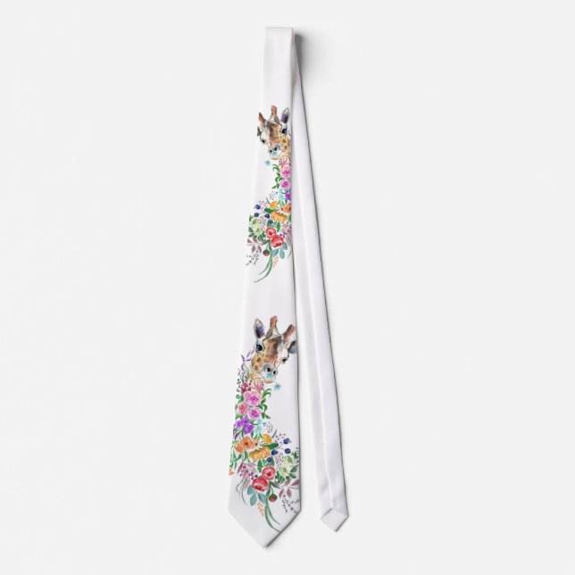 Cravate Fleurs colorées Bouquet Giraffe - Dessin Moderne (Devant)