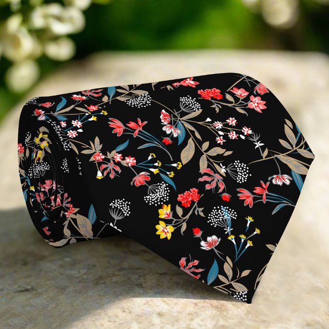 Cravate Fleurs colorées et Mariage Motif Feuille (Créateur téléchargé)