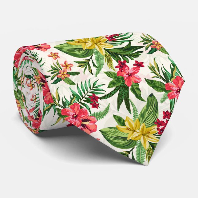 Cravate Fleurs colorées hawaïennes modernes (Roulé)