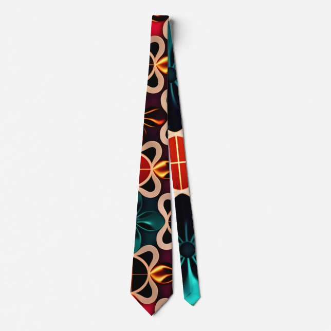 Cravate Fleurs cubiques Motif rétro Floral rouge (Devant)