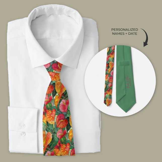 Cravate Fleurs d'anthurium hawaïennes personnalisées (Tropical Hawaiian Anthurium flower wedding necktie.)