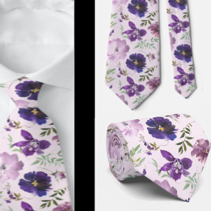 Cravate Fleurs d'Aquarelle Florale Blanche Lavande Violett