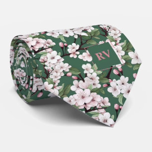 Cravate Fleurs d'aquarelle Monogrammed Wild Cherry Blossom