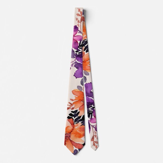 Cravate Fleurs d'automne gras Aquarelle Lily Floral (Devant)