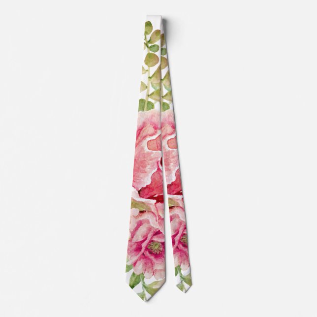 Cravate Fleurs de cactus d'aquarelle rose, succulentes (Devant)
