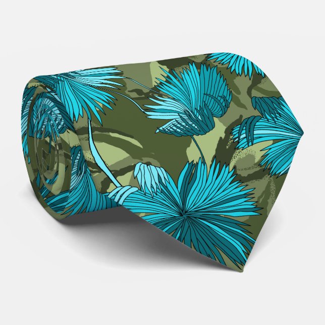 Cravate Fleurs de camo Olive Floral Imprimé à deux côtés (Roulé)