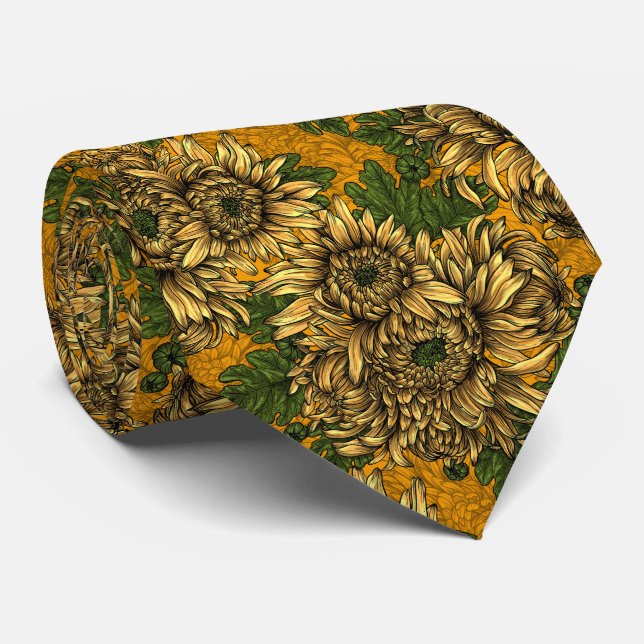 Cravate Fleurs de chrysanthème jaune (Roulé)