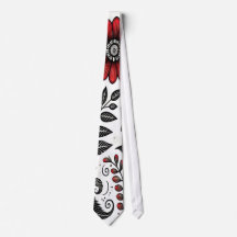 Fleurs de gribouillis et feuilles en rouge et noir