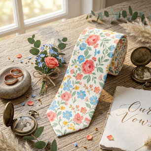 Cravate Fleurs de jardin printanières à l'aquarelle de sty