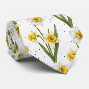 Cravate Fleurs de jonquilles minimalistes en jaune et vert
