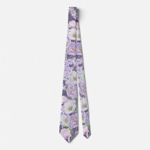 Cravate Fleurs de lilas à l'aquarelle sur violet