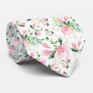 Cravate Fleurs de Magnolia rose avec motifs de Filigree d'