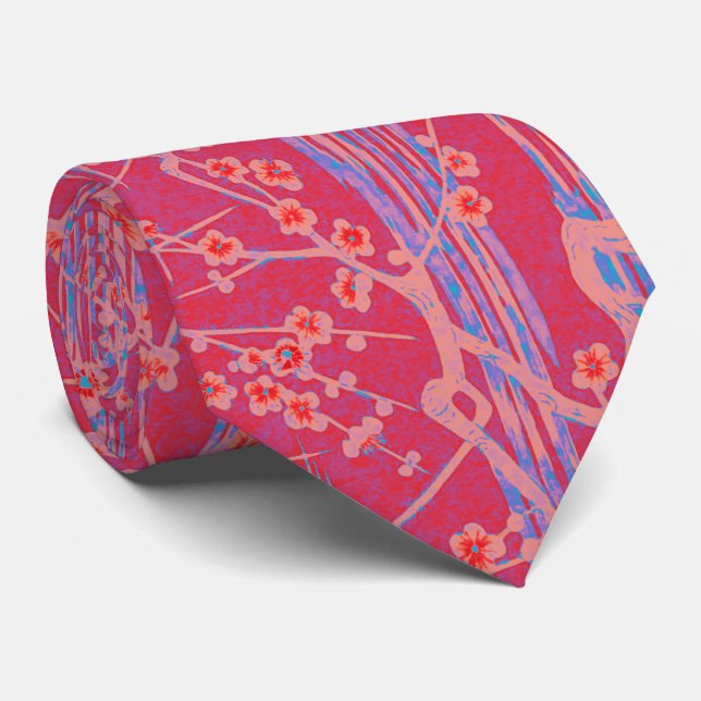 Cravate FLEURS DE SAKURA ROSE BLEU Antique Floral japonais (Roulé)