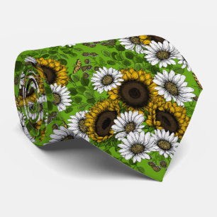 Cravate Fleurs de soleil et marguerites, jardin d'été