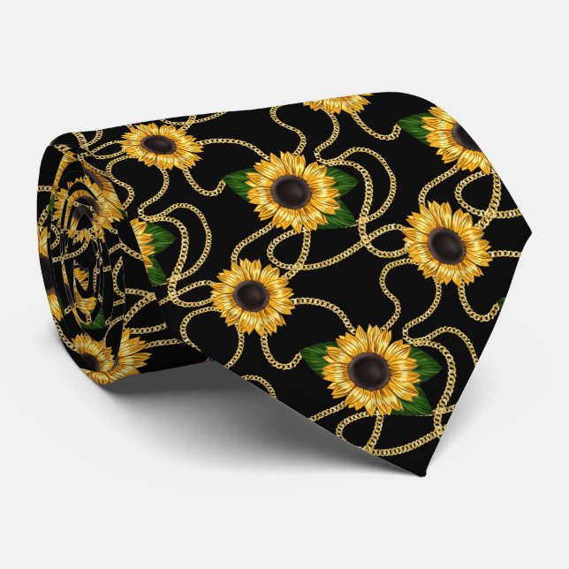 Cravate Fleurs de soleil jaunes élégantes Motif élégant su (Roulé)
