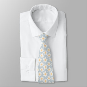 Cravate Fleurs de style rétro sur arrière - plan bleu