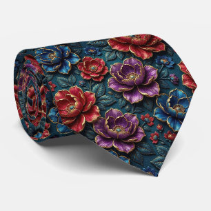 Cravate Fleurs de Teinte de Bijou avec Accents Dorés