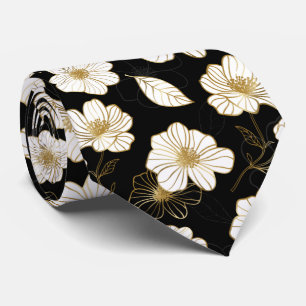 Cravate Fleurs d'or blanc Noir