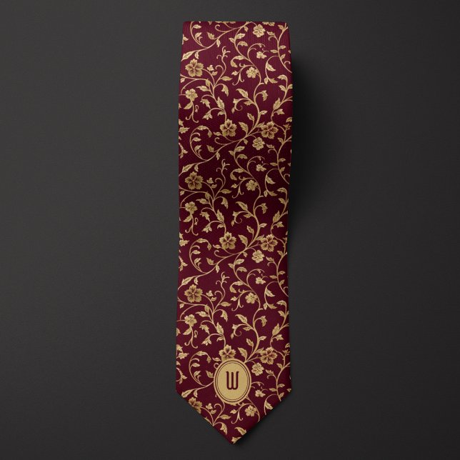 Cravate Fleurs d'or sur Monogramme Bourgogne (Créateur téléchargé)