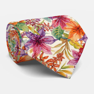 Cravate Fleurs élégantes d'été à l'aquarelle Teintes vives