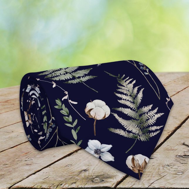 Cravate Fleurs et Feuilles de fougères Forêt Florale Botan (In situ)